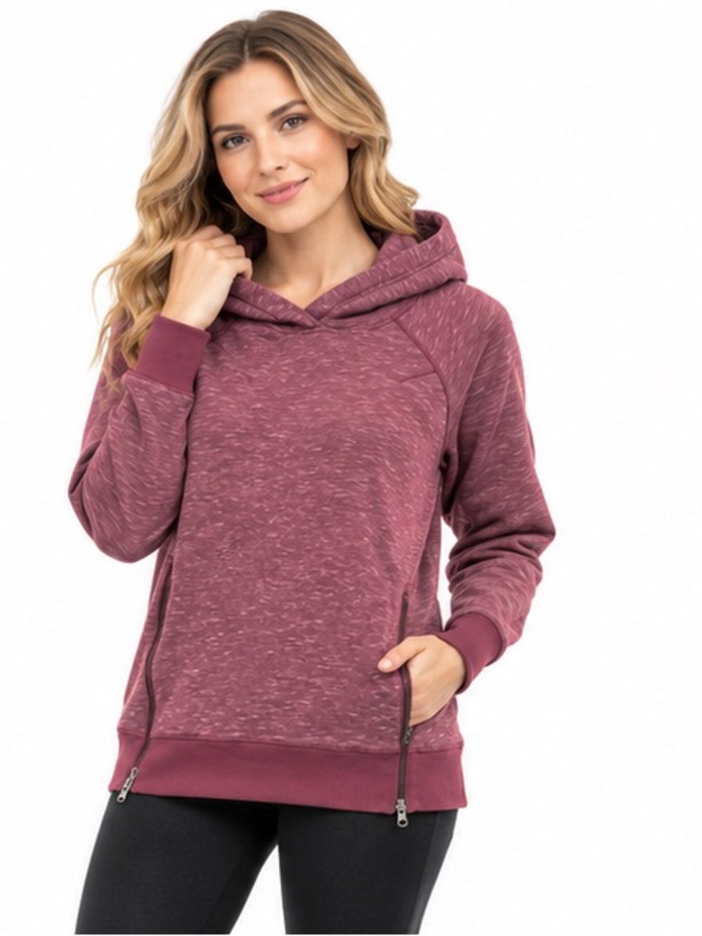 Lululemon Size 6 Heathered Burgundy Pullover Hoodie Side Zip Thumbholes